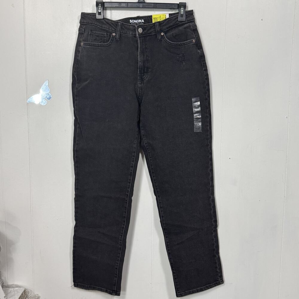 Sonoma‎ Jeans Womens 10L Black Straight High Rise Vintage Style No Stretch Denim